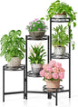 Plant Stand Indoor Outdoor, 6 Tier Metal Flower Shelf for Multiple Plants Corner Tall Floding Flower Holders for Patio Garden Living Room Balcony Bedroom - BlackCircle