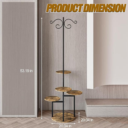 Plant Stand Indoor 5 Tier 8 Potted with hook hanging basket Multiple Flower Pot Holder for Patio Garden Balcony Living Room Corner (5 Tier with hook Black+Rustic Brown)