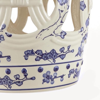 Decorative Garden Stool, Blue and White Ceramic, 16.5-Inch Tall