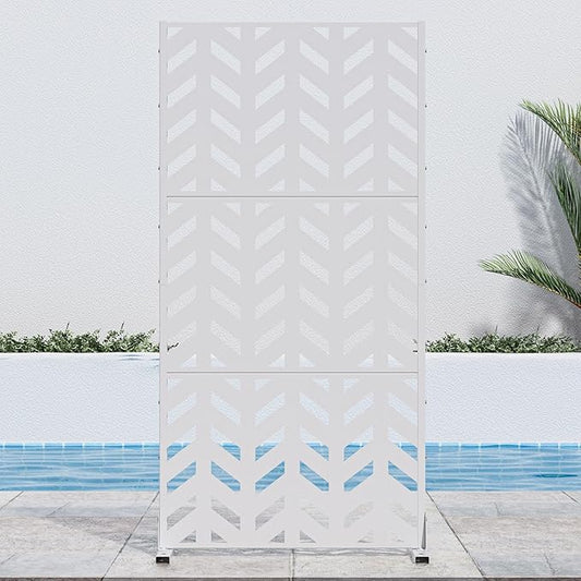 Casaphoria Metal Privacy Screen Outdoor, 72" H x 35" W Freestanding Decorative Privacy Screen for Patio Deck Balcony Garden with Stable Base, White-Keith