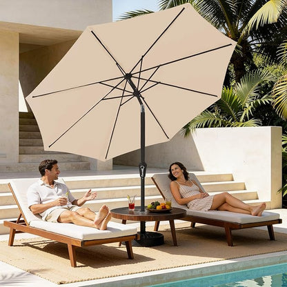 MEWAY 9ft Patio Umbrella Outdoor Table Umbrellas with Push Button Tilt and Crank, Market Umbrella 8 Sturdy Ribs for Deck, Garden, Pool and Backyard, Cream Beige
