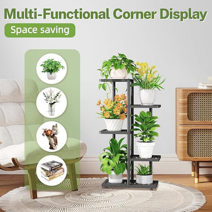 iDavosic.ly Plant Stand Indoor Outdoor, 4-Tier Tall Metal Flower Shelf for Heavy-Duty Large Planters, Corner Orchid Display Rack for Living Room Balcony Patio Porch, Space Saving, Modern Black