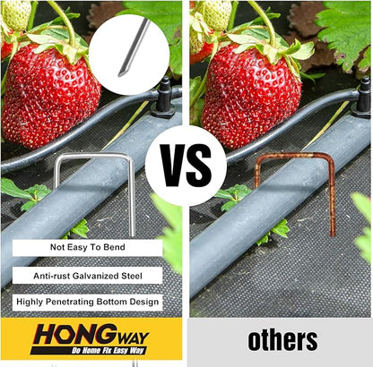 HongWay 500 Pack 4 Inch Landscape Staples, Garden Staples 12 Gauge Galvanized Ground Stakes Lawn Yard Staples SOD U-Shaped Pins for Gardening Irrigation Tubing Landscaping Fabric
