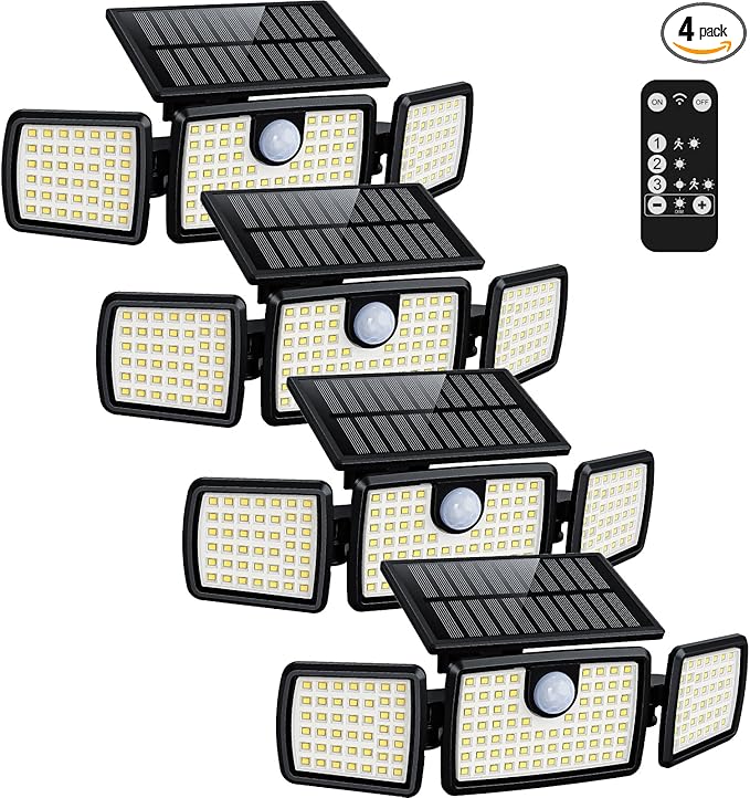 MIHANI Solar Lights Outdoor, Quick Charge Solar Motion Deck Lights Outdoor for Deck with High Brightness, Larger Built-in Tempered Glass Panel, Sensitive PIR Motion Inductor (Remote,4 Pack)