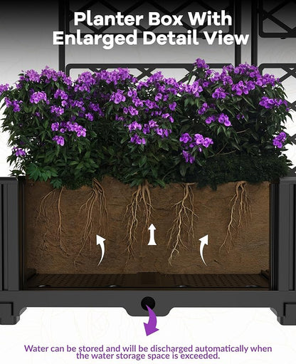 GAOMON 3 PCS Raised Garden Bed with Trellis - 50 in W x 63" Tall Plastic Planter Box for Climbing Plants, Outdoor Vertical Garden with Privacy Screen for Patio, Balcony, Backyard