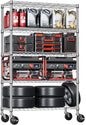 IZEUK 5-Tier Storage Shelving Unit with Wheels, Adjustable Heavy Duty Steel Wire Rack Organizer (Chrome, 17.7" D x 47.2" W x 76.7" H, 1750 lbs Capacity) for Garage, Kitchen, Pantry, Laundry, Basement