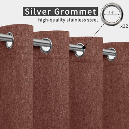 Easy-Going Linen Look Outdoor Curtains Waterproof Windproof Porch Curtains, Soft Thicken Outdoor Privacy Curtains for Patio, Gazebo, Grommet Top and Tab Bottom Drape, 1 Panel, 110x120 inch, Terra Red