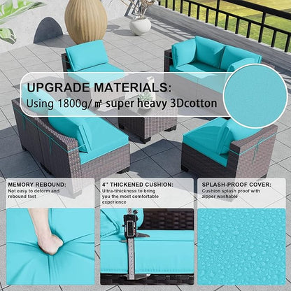 Kullavik 9 Pieces Outdoor Patio Furniture Set PE Wicker Rattan Sectional Sofa Patio Conversation Sets,Blue