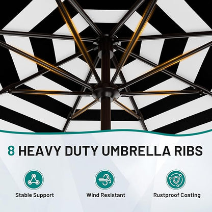 AreShark 9 FT Patio Umbrella for Outdoor, Outdoor Table Umbrella with Push Button Tilt and Crank, Outdoor Patio Umbrellas with 8 Sturdy Ribs for Market, Garden, Pool (Black & White Stripe)