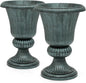 Magshion 20" Urn Planters for Outdoor Plants, Large Decorative Front Porch Planters Set of 2, Weatherproof Tall Plastic Flower Pots for Garden, Patio & Entryway Décor, Antique Green
