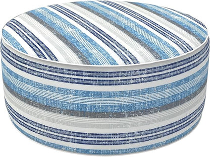 LVTXIII Inflatable Stool Ottoman Footrest with Handle, Decorative Fade-Resistant Foot Stool, Indoor or Outdoor Pouf for Home Garden and Camping Use, D21 x W 21 x H9, Stripe Layered Blue