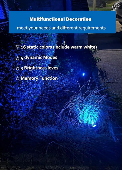 Halloween Christmas Spotlight Outdoor: 12W RGBW LED Spot Lights Outdoor with 16 Color Changing for Yard Garden Decor | 4 Pack of IP65 Waterproof 120V Plug in Landscape Lighting with Remote