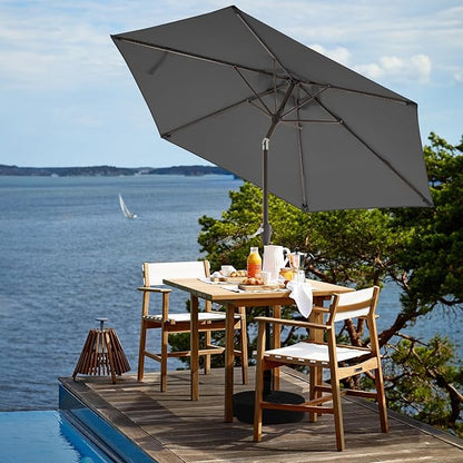 JEAREY 7.5FT Patio Umbrella Market Table Umbrella with 6 Sturdy Ribs, Push Button Tilt/Crank Outdoor Umbrella for Garden, Deck, Backyard, Pool and Beach,Gray