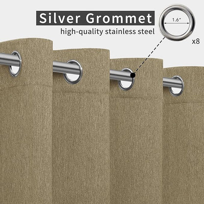 Easy-Going Linen Look Outdoor Curtains Waterproof Windproof Porch Curtains, Soft Thicken Outdoor Privacy Curtains for Patio, Gazebo, Grommet Top and Tab Bottom Drape, 1 Panel, 54x120 inch, Khaki