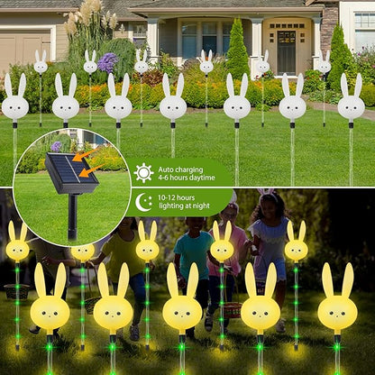Easter Decorations Outdoor - Set of 3PCS Easter Gifts Decor with Cute Bunny Lights,Unique Housewarming Outside Gifts,Waterproof Solar Garden Stake Lights for Yard/Lawn/Birthday Decor