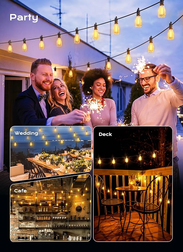 String Lights, 150-Foot Outdoor LED Patio Lights with 47 Warm White ST38 Bulbs