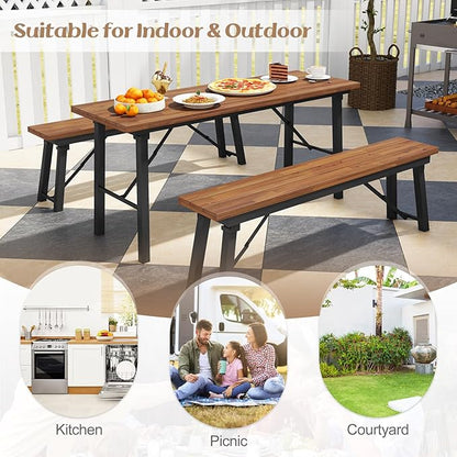 Tangkula 59" Narrow Outdoor Dining Table for 4-6, No Assembly Foldable Patio Dining Table with Acacia Wood Top & Heavy Duty Metal Frame, Portable Table for Yard, Garden, Poolside or Indoor (Natural)