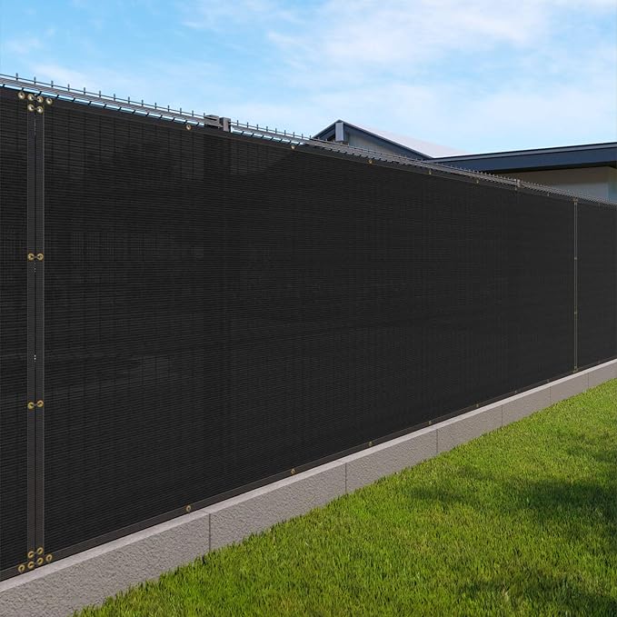 Windscreen4less Privacy Fence Screen Heavy Duty Windscreen Fencing Mesh Fabric Shade Net Cover with Brass Grommtes for Outdoor Wall Garden Yard Pool Deck, 6'x137' Black