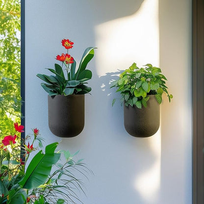 La Jolie Maison Wall Hanging Planters for Indoor Plants，Hanging Flower Pots for Air Plants Succulent, Set of 2, 5.7L*4.1W*6.5H, Concrete Gray