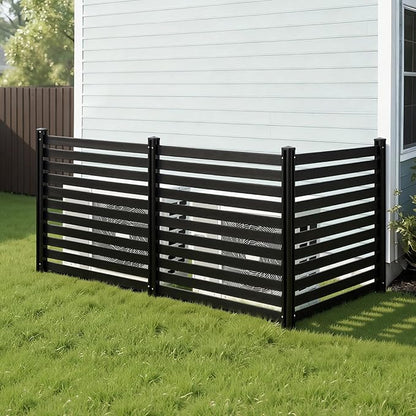 VEVOR 3 Panels Outdoor Privacy Screen, 50 x 48 in Air Conditioner Fence with 27.6 in Ground Stakes, Pool Equipment Enclosure, Vinyl Privacy Fence, Ideal for Trash Can and A/C Units, Black