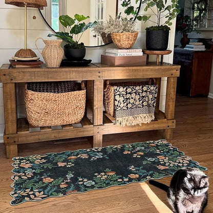 Outdoor Door Mat Boho Floral Non-Slip Black 2 x 4.3 Ft