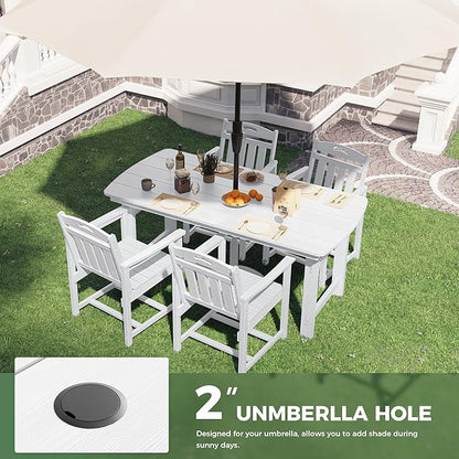 HDPE Outdoor Patio Dining Set with Table & 4 Chairs, All-Weather 5-Piece Outdoor Table and Chairs, 2" Umbrella Hole, Patio Furniture for Garden, Backyard, Deck | White
