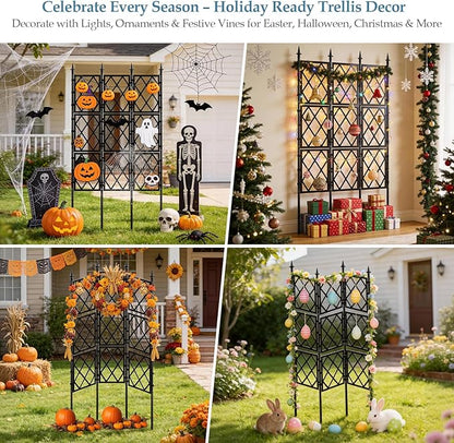 5.25FT Metal Garden Trellis for Climbing Plants Outdoor and Indoor, Black Iron Pipe Support Fence Climbing Plant Frame Wall Trellis with Garden Twist Tie for Ivy Vines Vegetable Flower
