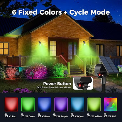 nipify 4 Pack Solar Spot Lights Outdoor Waterproof, Solar Spotlight Light for Outside Yard Landscape Lighting Pathway Lights Wall Auto On/Off, RGB
