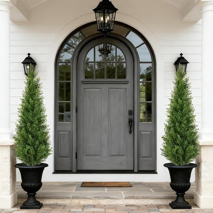 2 Pack 4ft Artificial Cedar Topiary Trees with Ground Spike, Realistic Fake Plants Tree UV Resistant Artificial Plants Indoor Outdoor Faux Plants Evergreen Bushes Shrubs for Porch Garden Office