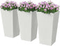 Outsunny Tall Planters for Outdoor Plants Set of 3, 24 in Taper Planters with Drainage Holes, Rattan Decor Plant Pots for Indoor Outdoor Front Porch Patio Backyard, White