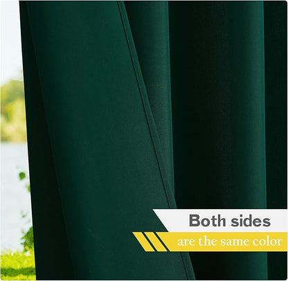 NICETOWN Canvas Outdoor Curtains for Patio Waterproof 108" Long, 2 Panels Top and Bottom Grommet Thermal Insulated Privacy Drapes for Outdoor Gazebo, Dark Green, 55" Wide Per Panel