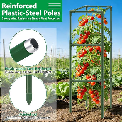6 Pack Square Tomato Cages, 49.2" Large Upgraded Heavy Duty Steel Tomato Trellis Stakes, Garden Plant Support Cages Kit for Raised Garden Bed, Cucumber Trellis Vegetables and Climbing Plants