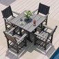 Pamapic 5 PCS Outdoor Dining Set, Spacious HDPE Outdoor Table and Chairs, Wood Grain Patio Furniture Sets with Elegant Armrest, All-Weather Patio Dining Table with Umbrella Hole, Gray