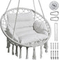 Greenstell Hammock Chair, Macrame Swing Chair with Comfy Cushion, Boho Hanging Chair for Outdoor & Indoor, Perfect for Bedroom, Patio, Balcony, Hold up to 330Lbs, Grey