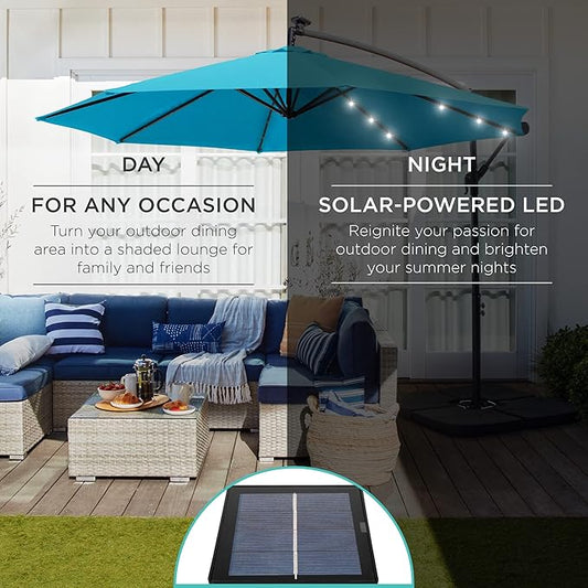 Solar LED Offset Cantilever Hanging Market Patio Umbrella, 10ft
