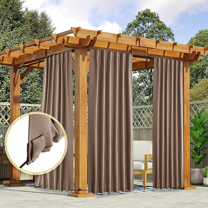 NICETOWN 2 Panels Blackout Patio Waterproof Outdoor Curtains, Top & Bottom Pocket & Back Tab Wind-Break Thermal Drapes Privacy Sound Reducing for Pergola with Fixed Ropes, W52 x L84, Tan-Khaki