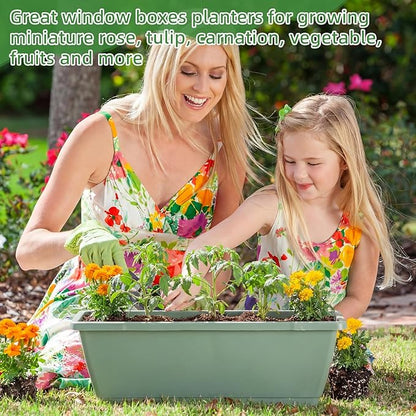 12 Pack Window Box Planter 17 Inches Rectangular Vegetable Flower Planters with Drainage Holes and Saucers Plastic Flower Pots Coloful Herb Planter for Indoor Outdoor Patio Garden Home Decor