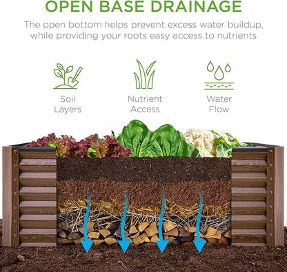 Best Choice Products 4x2x2ft Outdoor Metal Raised Garden Bed, Deep Root Box Planter for Vegetables, Flowers, Herbs, 119 Gallon Capacity, 100% Non Toxic Materials - Dark Brown Wood Grain