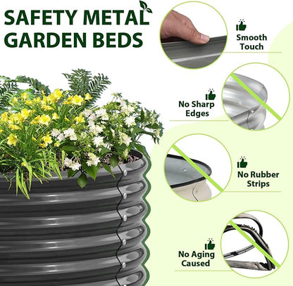 A ANLEOLIFE 8-Pack 4X4X1.5ft & 74x74x18in Deep Root Galvanized Raised Garden Beds Outdoor for Planting Vegetables Flowers Herb, Quartz Grey