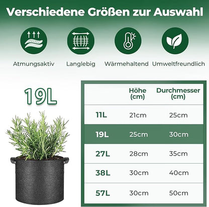 T4U 5 Gallon Grow Bags, Upgrade Grow Bags with Handles, Heavy Duty Thickened Nonwoven Fabric Pots, 5 Gallon Pots for Plants, Strawberry, Cherry Tomatoes (5 Pack)
