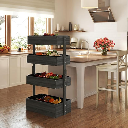 Outsunny Vertical 4 Tier Raised Garden Bed, Wooden Planter Box, Self-Draining with Bed Liner for Indoor Outdoor Flowers, Vegetables and Herbs, Gray
