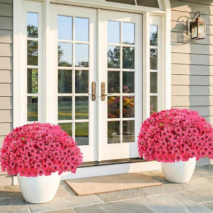 22 Bundles Artificial Flowers Outdoor Fake Plants, Faux Flowers UV Resistant with Plastic Plants, Faux Silk Flowers for Outdoors Outside Front Porch Hanging Planter Window Garden Decoration(Rose Red)