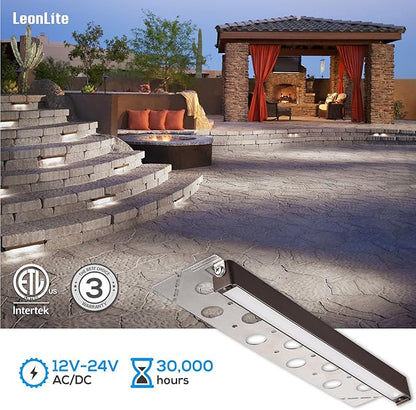 LEONLITE 12 Inch LED Hardscape Lighting, Update Retaining Wall Lights, LED Landscape Lighting, 12-24V AC/DC Paver Light Low Voltage, 3W/5W/7W Dimmable Outdoor Step Light, 5000K Daylight, ETL, 4 Pack