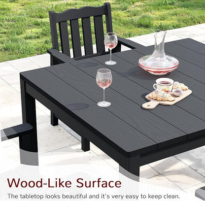 Stoog 5 Pieces Patio Dining Sets, All-Weather HIPS Material & Aluminum Frame Dining Table with Umbrella Hole, Outdoor Dining Table for 4, Never Rot or Fade, Black