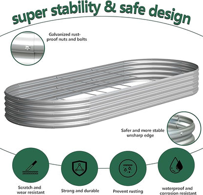 2PCS 12x4x1FT Galvanized Raised Garden Bed Kit,Vegetable Boxes-Oval Metal Flower Box,Large Planter Raised Beds Outdoor Garden for Planting,Fruit,Herb-Silver