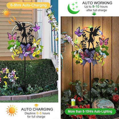 Solar Fairy Garden Decor, Silhouette Fairy with Butterflies Garden Stake,Waterproof for Outside,Walkway,Yard,Lawn,Patio