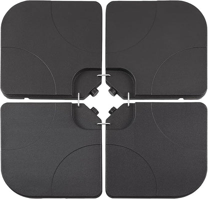 VECELO 4-Piece Heavy-Duty Cantilever Offset Patio Umbrella Base/Stand Outdoor, Square Plate Set with Lock Pins, Easy-Fill Spouts for Water/Sand, for Garden, Backyard and Poolside, Black
