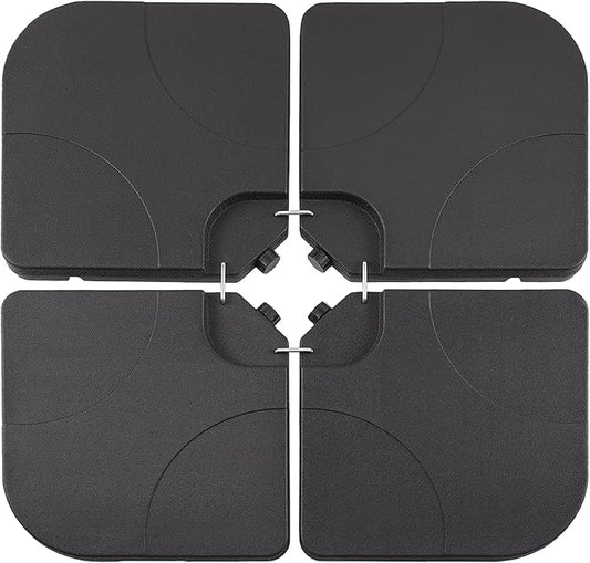 VECELO 4-Piece Heavy-Duty Cantilever Offset Patio Umbrella Base/Stand Outdoor, Square Plate Set with Lock Pins, Easy-Fill Spouts for Water/Sand, for Garden, Backyard and Poolside, Black