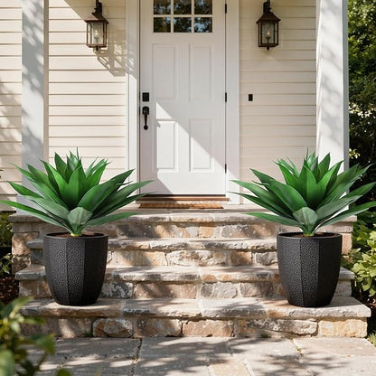 Ivydale Outdoor Faux Plants, 2 PCS 28" Artificial Agave Plant for Outdoors Outside Decoration, Large Fake Plants Realistic Greenery UV Resistant for Planter Porch Patio Yard Garden Indoor(Red)