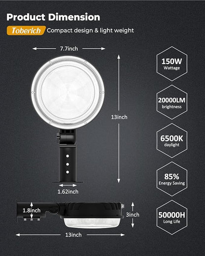 LED Barn Light 2 Packs, 150W 20000LM Yard Area Lights Dusk to Dawn Outdoor Lighting with Upgraded Photocell 6500K Adjustable Angle Daylight IP66 Waterproof Street Lights for Farmhouse/Garage